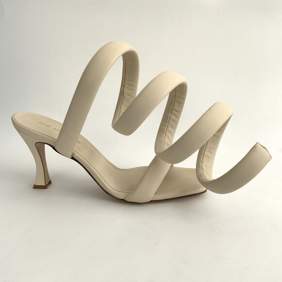 ILIO SMERALDO Sandals Size 41 Cream All Leather Mija Spiral Leg Wrap Heels - Picture 13 of 13